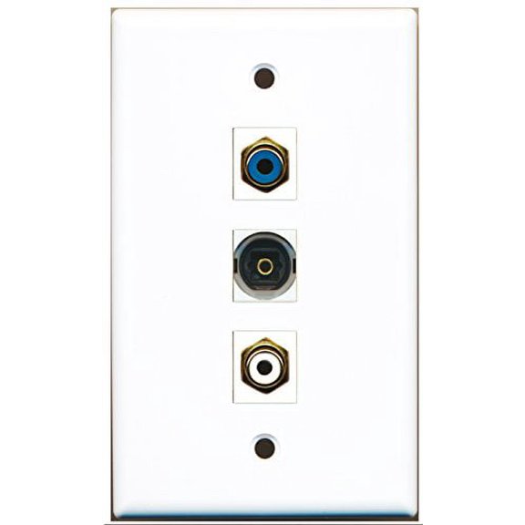 RiteAV - 1 Port RCA White and 1 Port RCA Blue and 1 Port Toslink Wall Plate