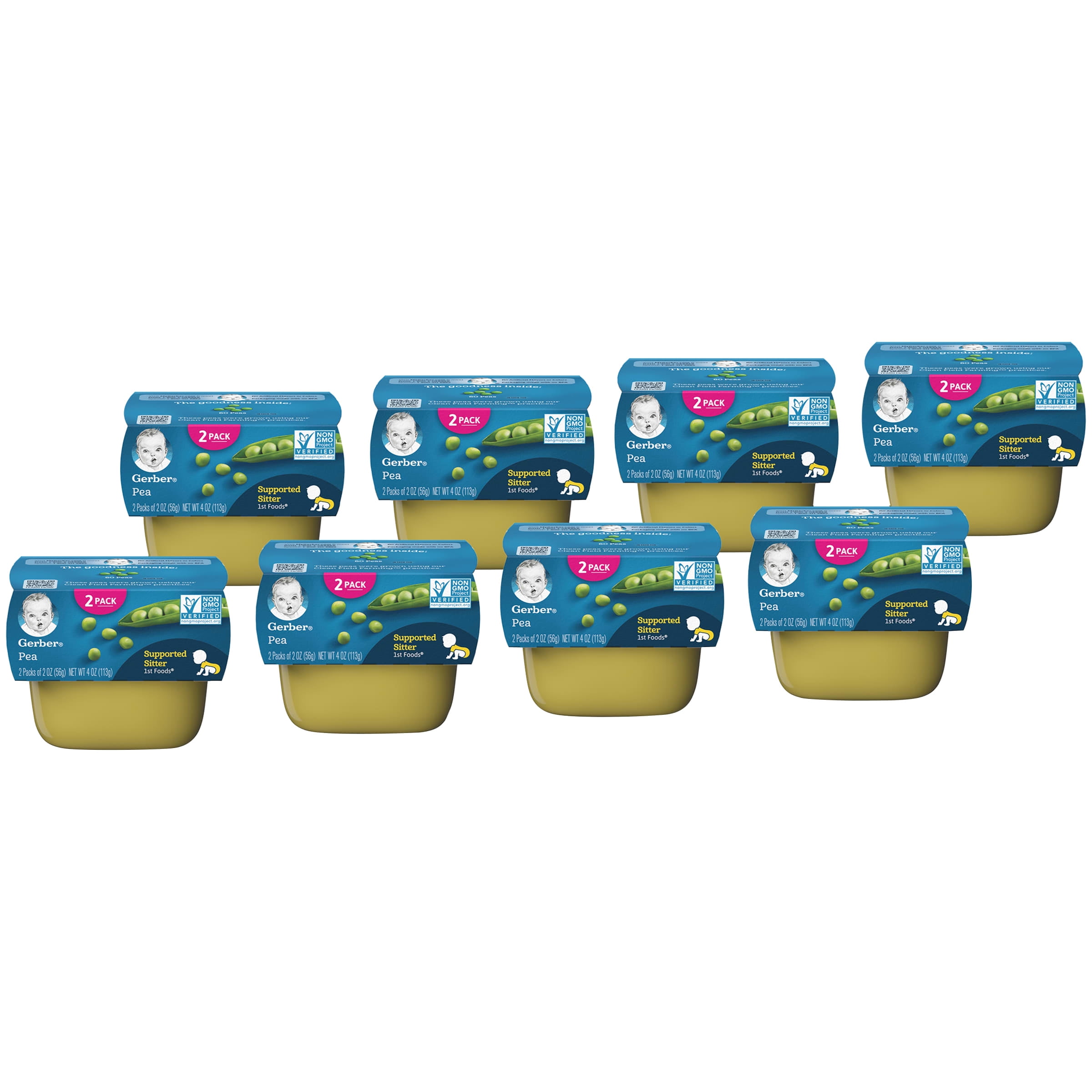 Gerber 1st Foods Pea Baby Food, 2 oz Tubs, 8 Count (Pack of 16