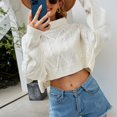 thumbnail image 4 of SWSMCLT Women's Crop Crop Top Soft Turtleneck Long Sleeve Pullover Sweater Drop Shoulder High Neck Sexy Cropped White Medium, 4 of 4