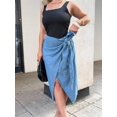 thumbnail image 3 of Womens Medium Wash Denim Wrap Skirt, Mid-Length Casual Style, 3 of 6