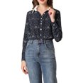 thumbnail image 5 of MODA NOVA Junior's Polka Dots Button Up Shirt Long Sleeve Top Blouse Navy Blue XL, 5 of 5
