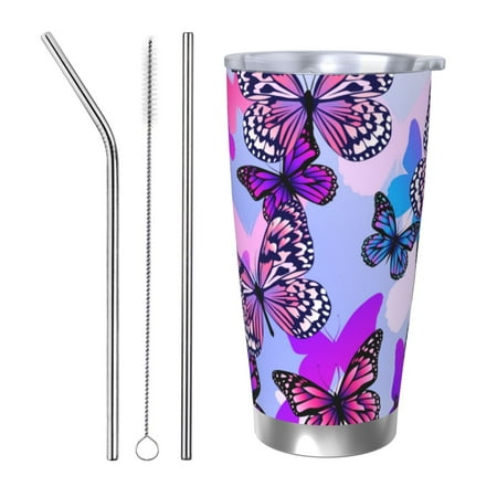 

KLL Flying Butterflies Print 40oz Stainless Steel Insulated Car Cup with Spillproof Lid - Keep Your Drink Hot or Cold on the Go-Straw Three-piece Set