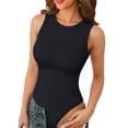thumbnail image 3 of Vafful Women's Tank Top Bodysuit Crew Neck Short Sleeve Leotard Ribbed Knit Slim Fitted Sexy Short Sleeve Casual Tops Black S, 3 of 7