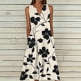 thumbnail image 2 of VBVC Women's Floral V-Neck Maxi Dress,Sleeveless Button Detail Flowy Dress For Women,Ladies Summer A-Line Beach Boho Sundress with Pockets,Beige,S-5XL, 2 of 6