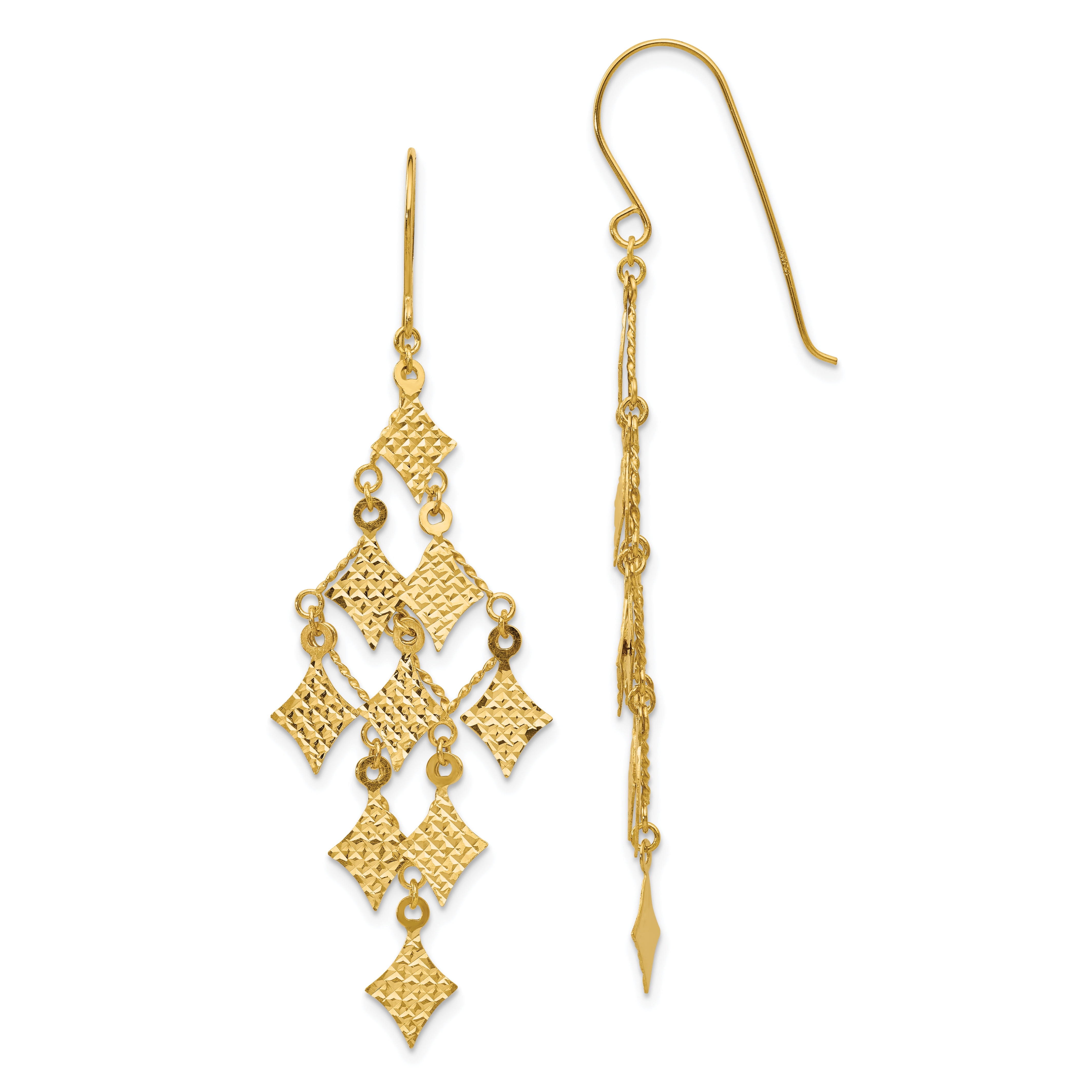 14k Yellow Gold Diamond Cut Chandelier Earrings