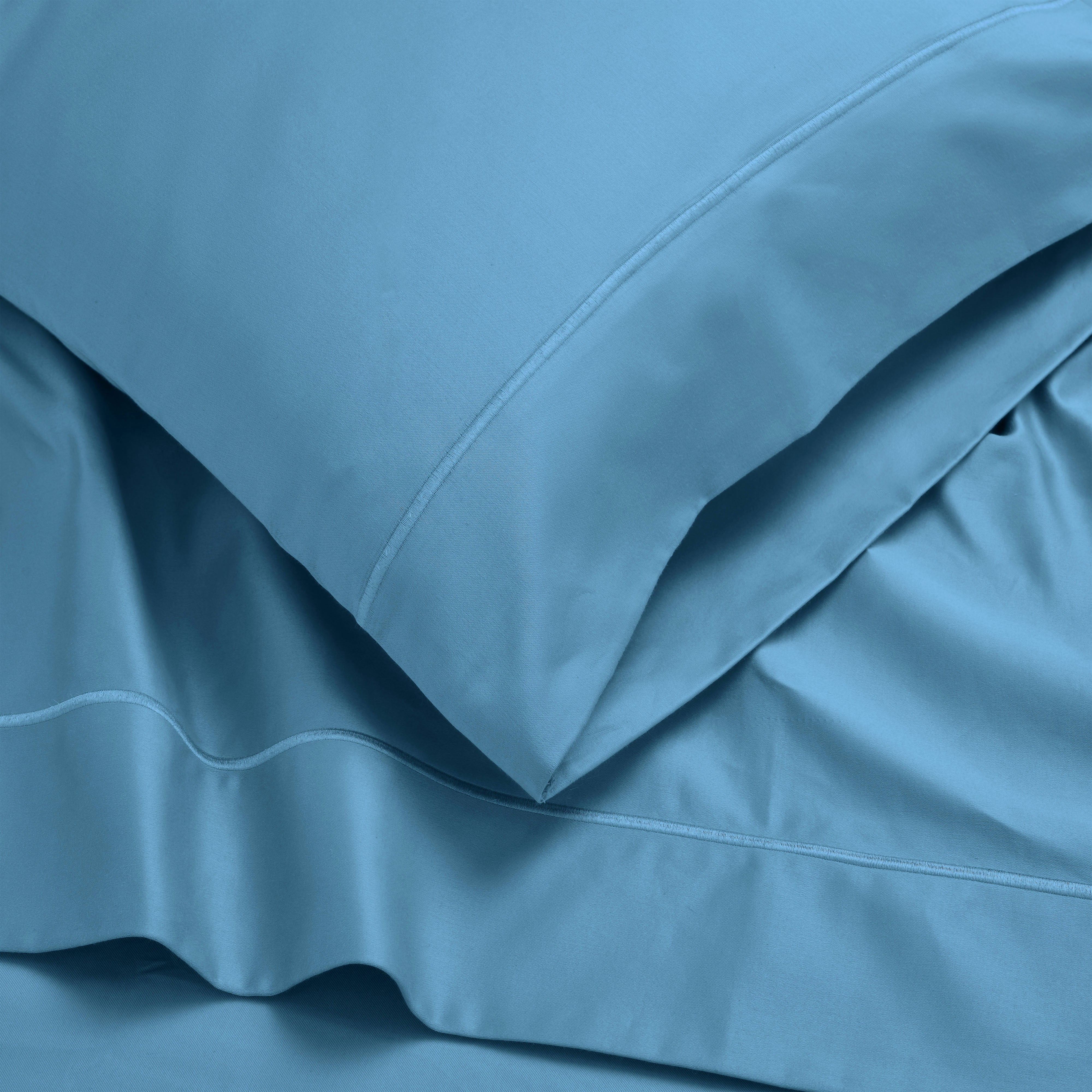 Superior Egyptian Cotton Embroidered 650 TC Deep Pocket Sheet Set, Queen, Medium Blue