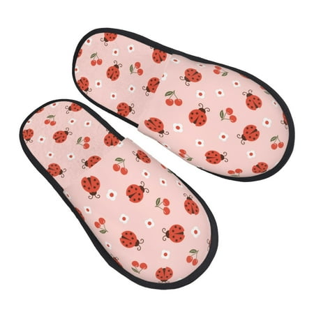 

JUNZAN Ladybug With Flower Slippers for Women House Shoes Non Slip Indoor/Outdoor Pineapple And Cactus Designs-Large