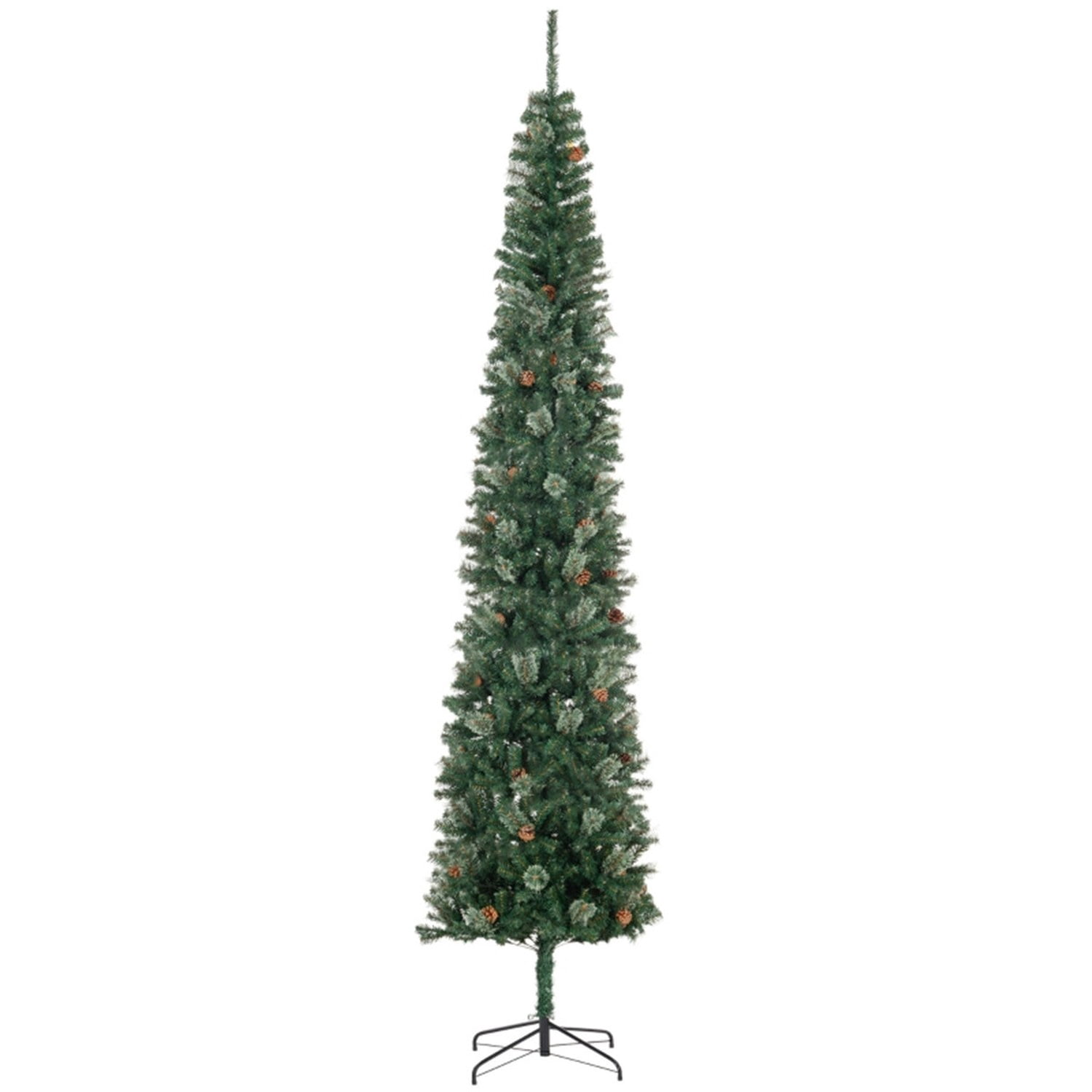 Astoutdoor 9.5 ft Pencil Christmas Tree with Pine Cones, Green, 1132 Tips, Indoor Use