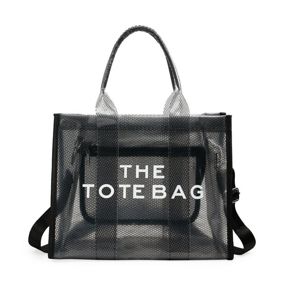 OOOFLOWER Transparent Tote Women's Bag - PVC Handbag Crossbody with Zip Closure for Playground, Travel and Beach (Black)