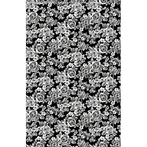 Challis Rayon Printed Aline, Floral Fabric, Dress Fabric, Sewing Fabric (BLACK/GREY/IVORY, ByYard)