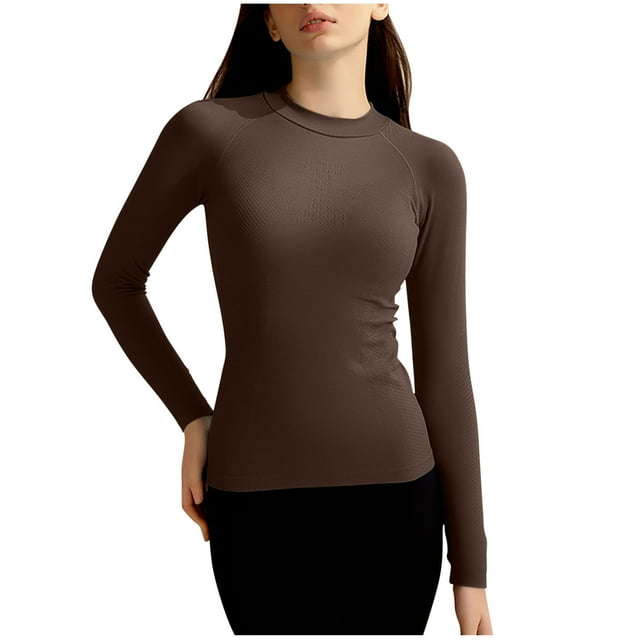 Mgmyaa T-Shirt d'Été à Manches Longues pour Femmes Col Rond Basique Ajusté sous-Vêtements Confortables pour Femmes