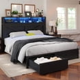 thumbnail image 2 of NHIXSOM Farmhouse Queen Bed Frame with LED Headboard, Charging Station and Storage Drawers, Farmhouse Style, Easy Assembly, Black, 2 of 7