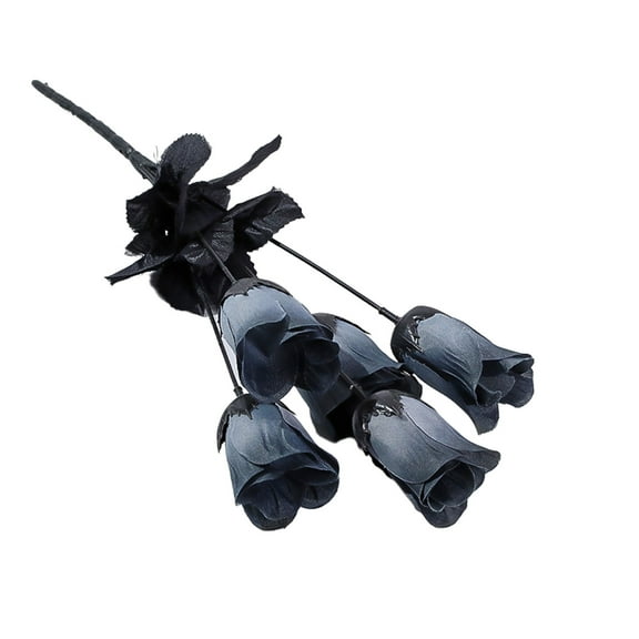 HHBEAUTY Black Roses Artificial Flowers with Stems, Gothic Wedding Bouquet, Dark Artificial Roses Halloween Black Decoration Five Heads Roses Outdoor Interior Decoration, Gray