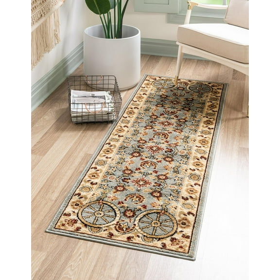 Rugs.com Pioneer Collection Rug – 6 Ft Runner Blue Medium-Pile Rug Perfect For Hallways, Entryways