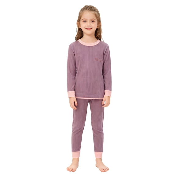 Hienoo Casual Solid Color Pajama Set For Boys Girls Fall Long Sleeve Tshirt Pants Pajamas 3-18 Years