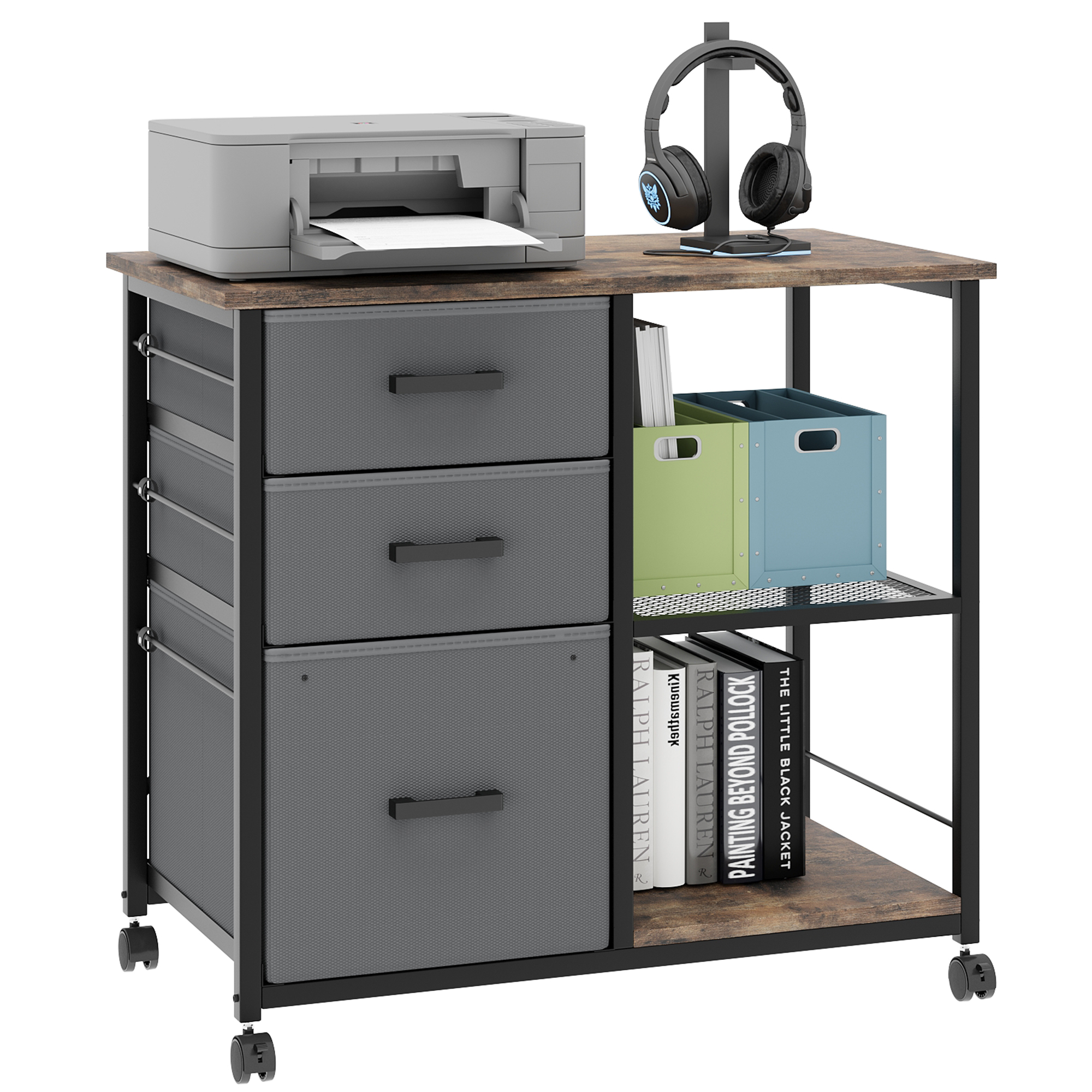 DSSTYLES Lateral File Cabinet, 3 Drawer File Cabinet, Mobile Filing Cabinet Printer Stand Fits A4 or Letter Size, Lateral File Cabinet with Wheels, Under Desk Storage Cabinet for Home Office, Grey - image 1 of 8