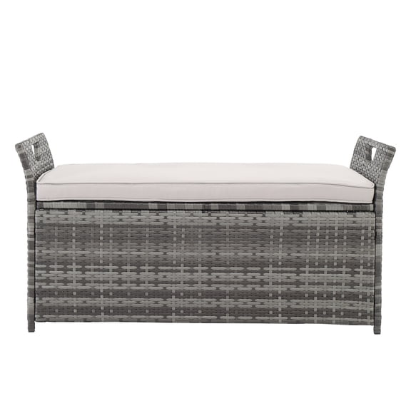 Gray Gradient Rattan Storage Ottoman Bench, 125L/33Gal Iron Frame Footstool Locker for Indoor/Outdoor, 106x52x46cm