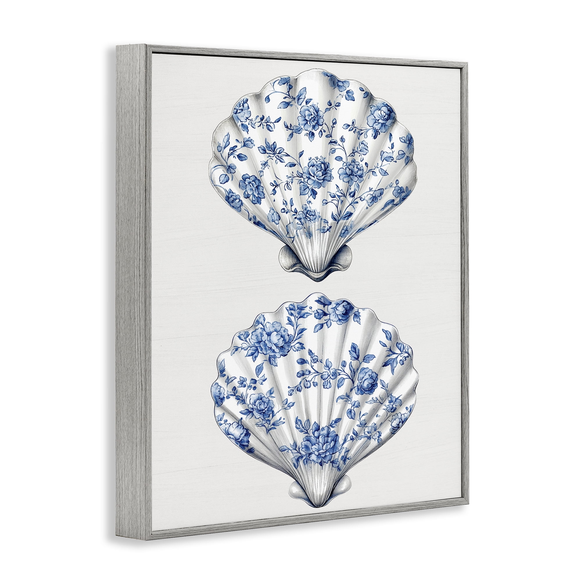 Delicate Toile Seashells Gray Framed Giclee Art, design by Lettered and Lined