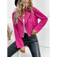 thumbnail image 5 of Women'S Cropped Zipper Long Sleeve Suede Faux Leather Blazer Jacket Autumn Fashion Outerwear Rose Red L, 5 of 7
