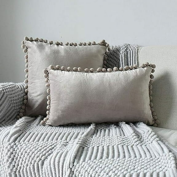 NAMZI Lumbar Throw Pillow Cover with Velvet Soft Solid Decorative Cushion Cover for Couch Bedroom Car, 1 Piece (Champagne, 12"x20")