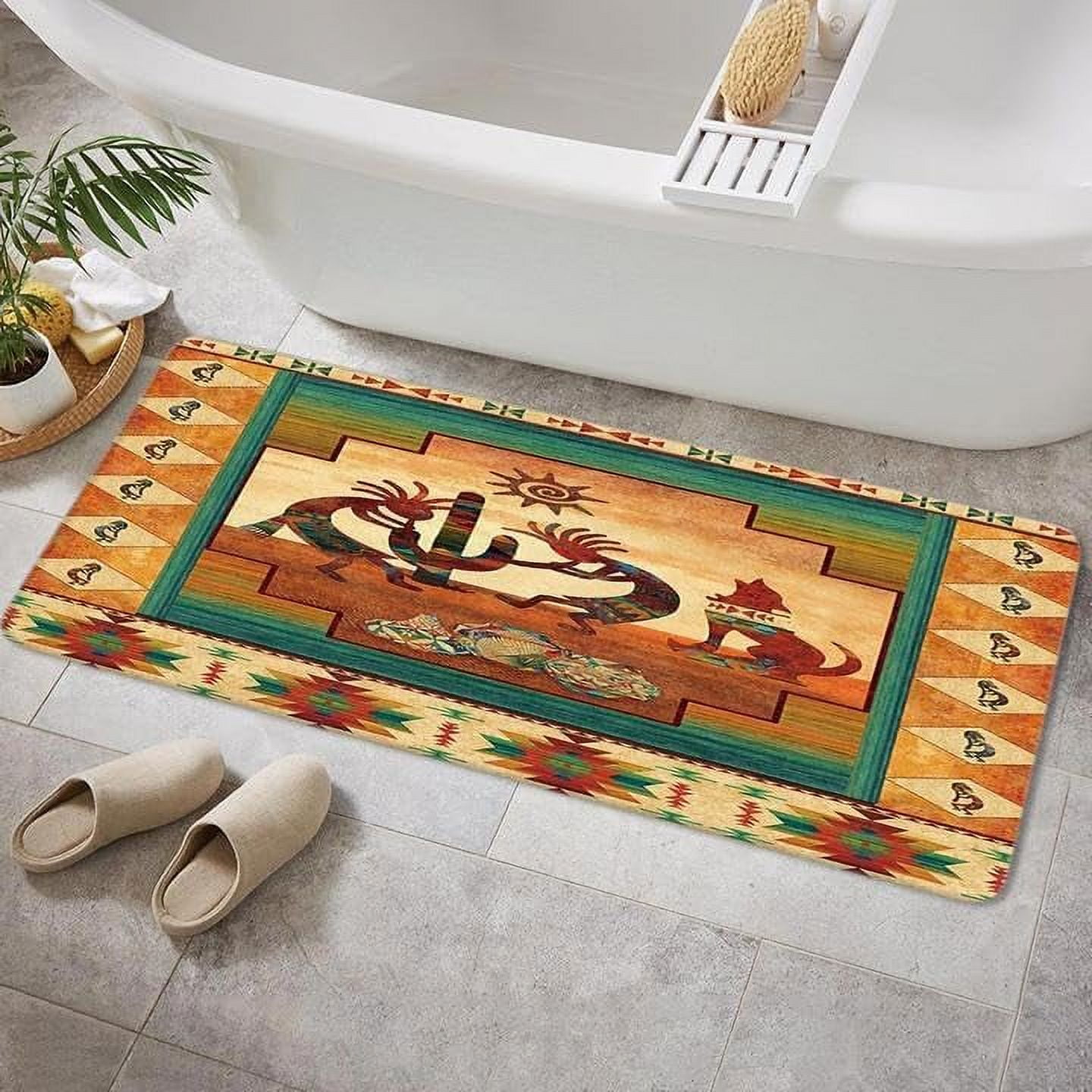 Western Bathroom Rugs, Kokopelli Native Southwestern Bath Mat for Bathroom, Kokopelli Ethnic Pattern Bath Rug Entrance Door Mat Bath Floor Home Doormat Offices Rug Kitchen Carpet Decor…