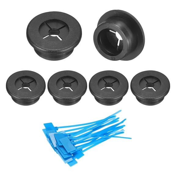 6Pack Cable Cord Grommet, 7/8"(22mm) Rubber Grommets with Cable Ties, Black