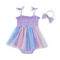 thumbnail image 4 of Sjldqy Baby Girl Romper Sleeveless Square Neck Letter Print Onesie First Birthday Romper Dress Tulle Skirt Sweet Princess Summer Soft Toddler Romper Size 6-12 Months Purple, 4 of 9