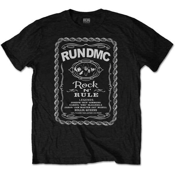 Men's Run DMC Rock N' Rule Whiskey Label Slim Fit T-shirt Small Black