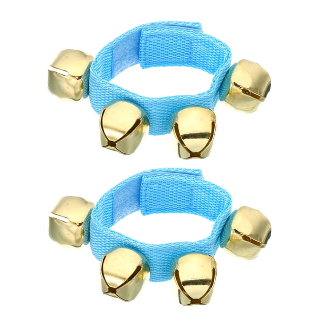 2pcs Wrist Bells, Jingle Bells Ankle Bells Percussion Instruments Musical Rhythm Band with 4 Golden Bells, Blue
