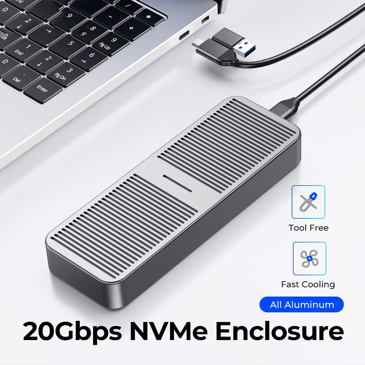 ORICO 20Gbps M.2 NVMe SSD Enclosure Adapter NVMe Enclosure Aluminum External M.2 Enclosure for NVMe M-Key & M+B Key SSD (Max 4 TB)(No Drive)