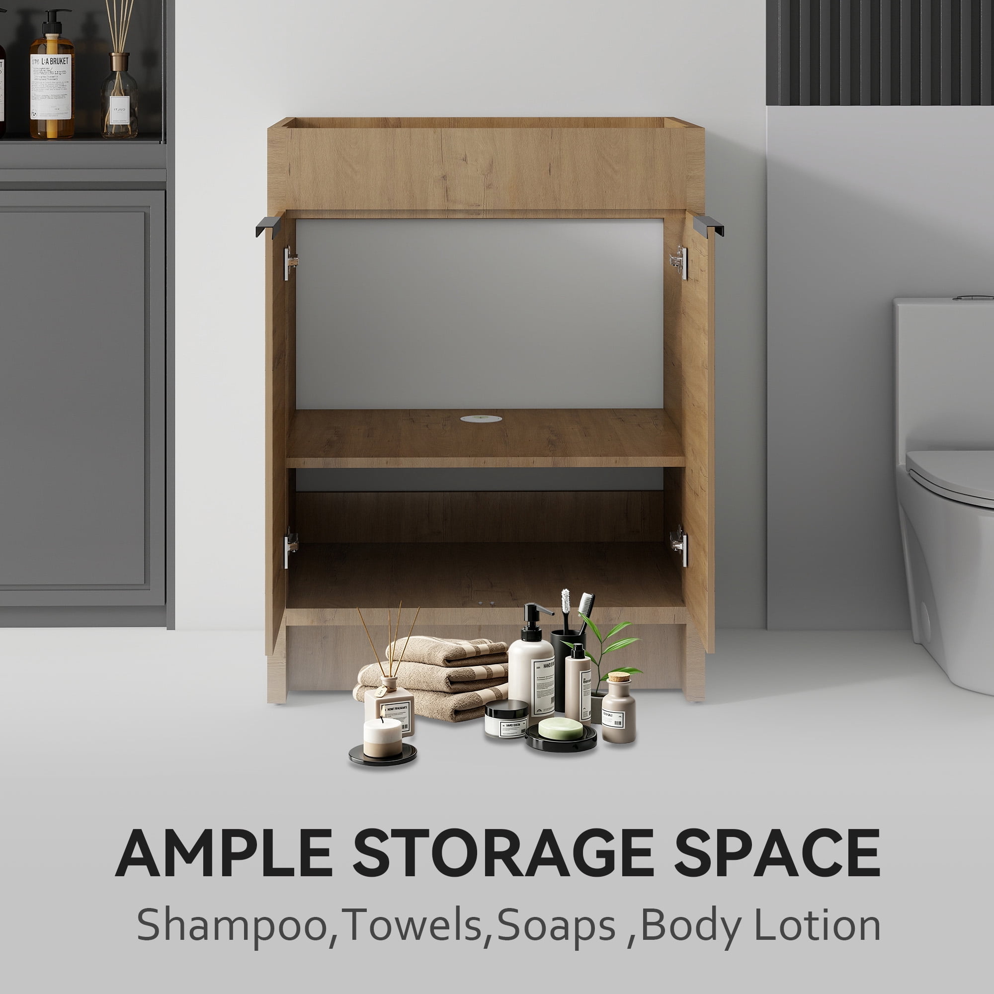 Leumius 24" Bathroom Vanity Cabinet with Soft-Close Double Doors,Freestanding Bathroom Vanity,Spacious Interior Storage,Cabinet Only,Oak