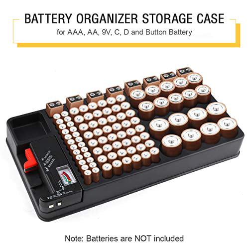 Porta batterie Contenitore per batterie con tester Checker BT-168 Garage Organizzazione Contiene Batterie AA AAA C D Cell 9V 3V Litio LR44 CR2 CR1632 CR2032 L 