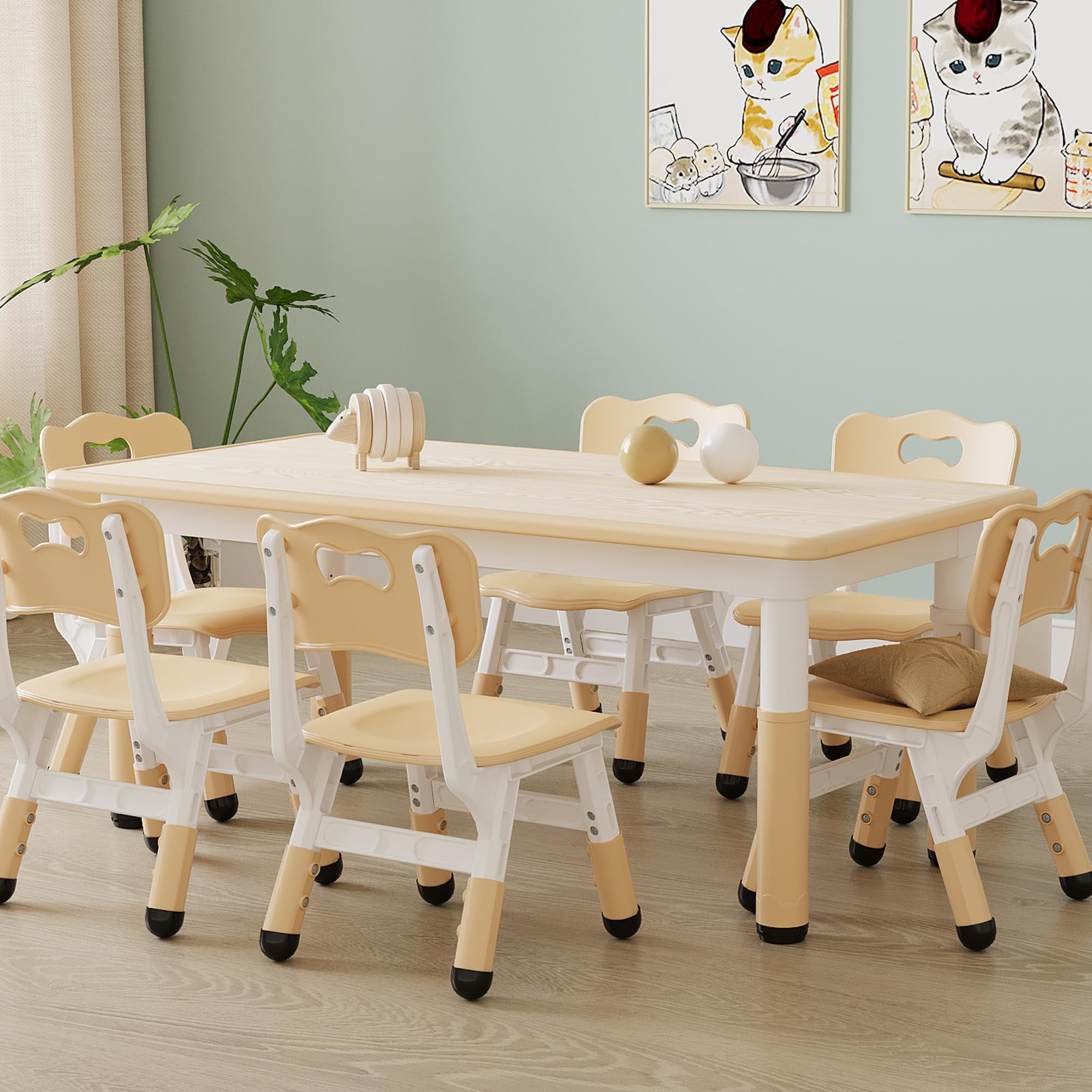 Accreate Kids Table & 6 Chairs Set with Storage Box - Height Adjustable Toddler Table for Ages 2-10, Graffiti Desktop, Non-Slip Legs - Ideal for Daycare, Classroom & Home Activities