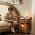thumbnail image 3 of Muwuele Solid Wood Nightstand, Narrow Night Stand for Small Spaces, Bedroom, Cute Fluted Bedside Tables with 2 Drawers for Kids, Walnut, 3 of 10
