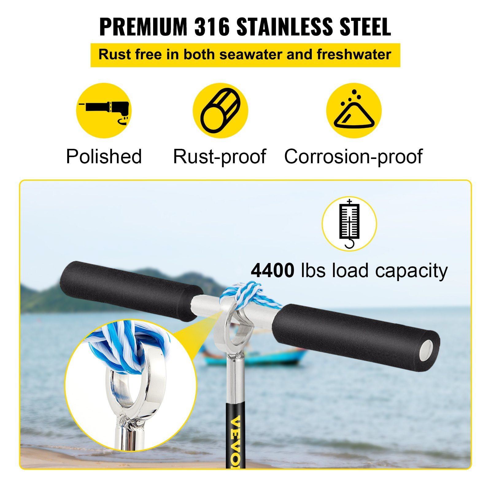 Heavy-Duty 36" Sand Auger Anchor - w/Handle & Storage Bag - Secure Jet Ski, Kayak on Beach/Sandbar - 316 Stainless Steel Construction