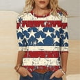 thumbnail image 2 of Htigea American Flag T-Shirts for Women 4th of July 3/4 Sleeve Tops Patriotic Star Stripes Printed Tees Casual Summer Shirts 02 Multicolor S, 2 of 5