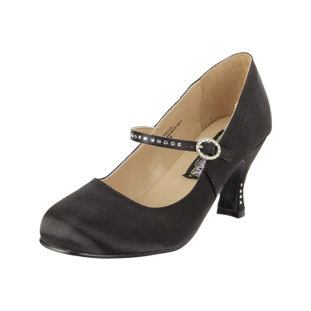 Funtasma - 3 Inch Black Satin Rhinestone Mary Jane Pumps Low Heel Women's Shoes - Walmart.com