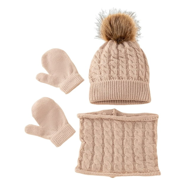Jumpingount Conjunto de gorro y bufanda de punto térmico * Bobble Hat Faux Printing Warm Winter Color sólido Conjuntos de accesorios de lana Sombreros Caqui Jumpingount AP012884-03