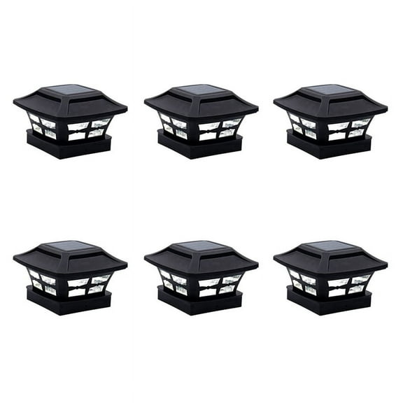 6X Solar Post Cap Lights 2 Lighting Modes LED Deck Fence Cap Lights for Wooden Posts Garden Decoration Warm Black
