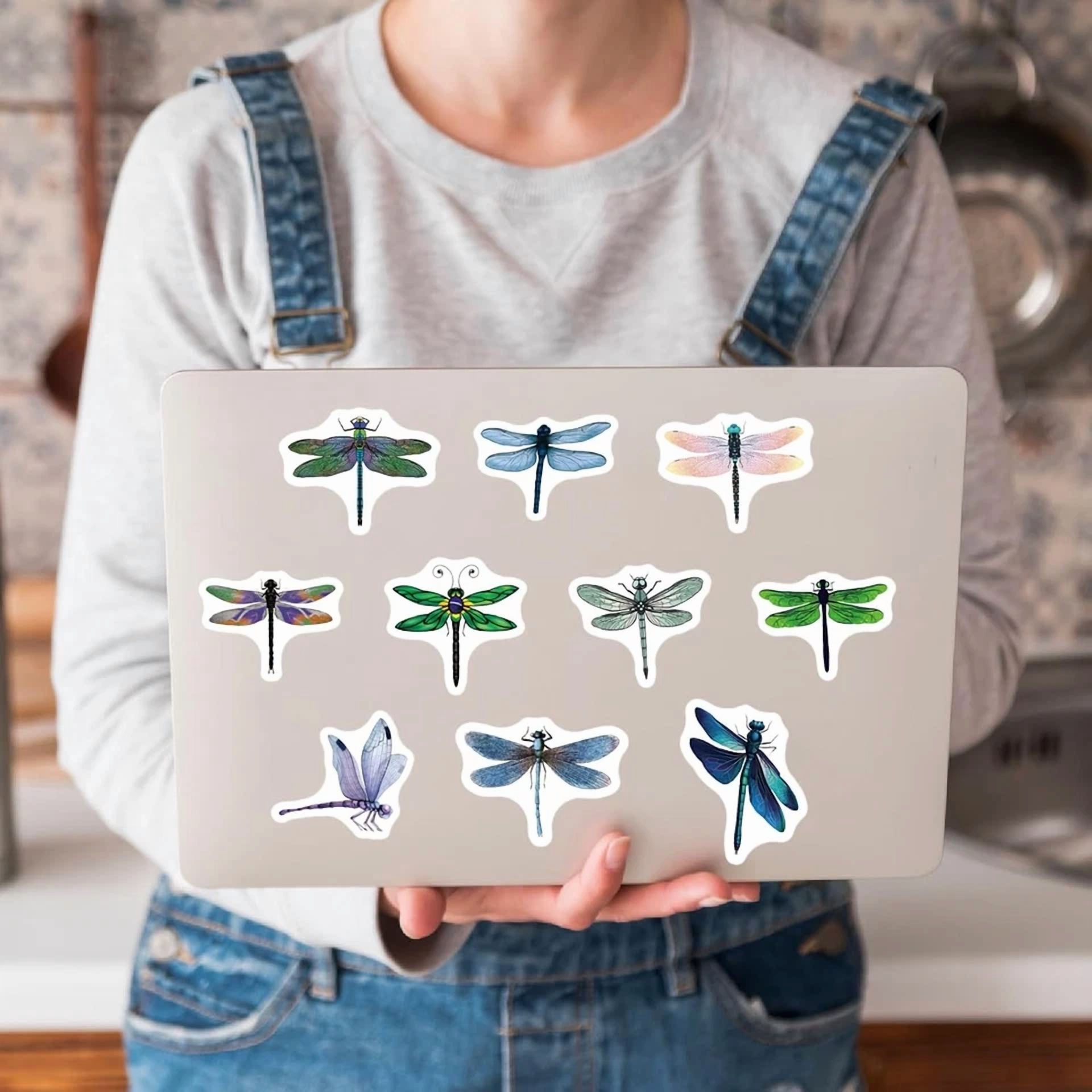 BUTTERFLY- 500 Pcs Dragonfly Stickers Roll For Kids, Mixed Theme Cyan