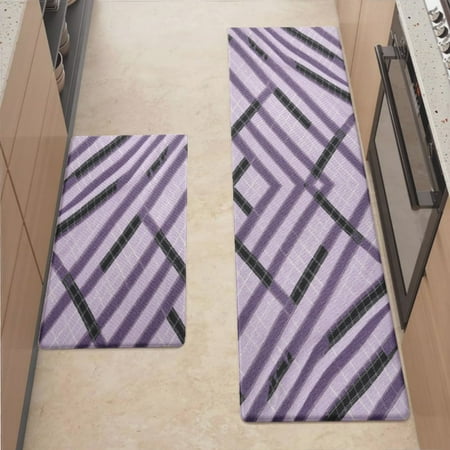 

Anti Fatigue Kitchen Mat Plaid Pattern Light Purple Sets of 2 Kitchen Rugs Non Slip Cushioned Standing Mat for Sink Floor Laundry Office Desk 2X Mid 17.3 x 29