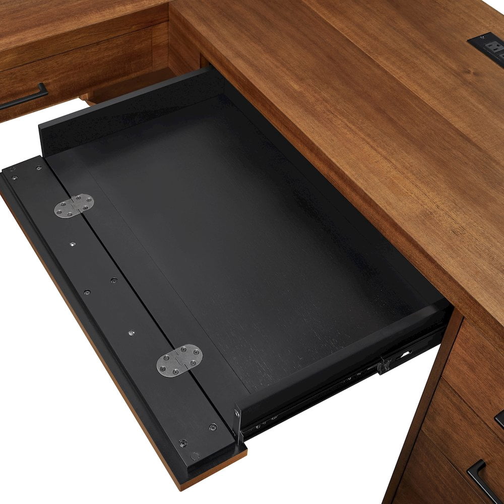Modern Double Pedestal L-Desk Wood Office Desk Rich Medium Brown