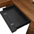 thumbnail image 5 of Modern Double Pedestal L-Desk Wood Office Desk Rich Medium Brown, 5 of 9