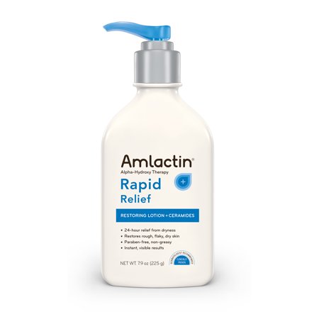 AmLactin Alpha-Hydroxy Therapy Rapid Relief Restoring Lotion + Ceramides 24 Hour Dryness Relief Powerfully Gently Exfoliates Rough Flaky Dry Skin, 7.9 Oz. (Best Lactic Acid Lotion)