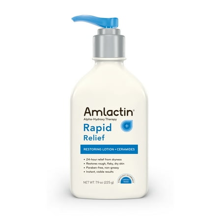 AmLactin Alpha-Hydroxy Therapy Rapid Relief Restoring Lotion + Ceramides 24 Hour Dryness Relief Powerfully Gently Exfoliates Rough Flaky Dry Skin, 7.9 Oz. (Best Treatment For Dry Flaky Skin)