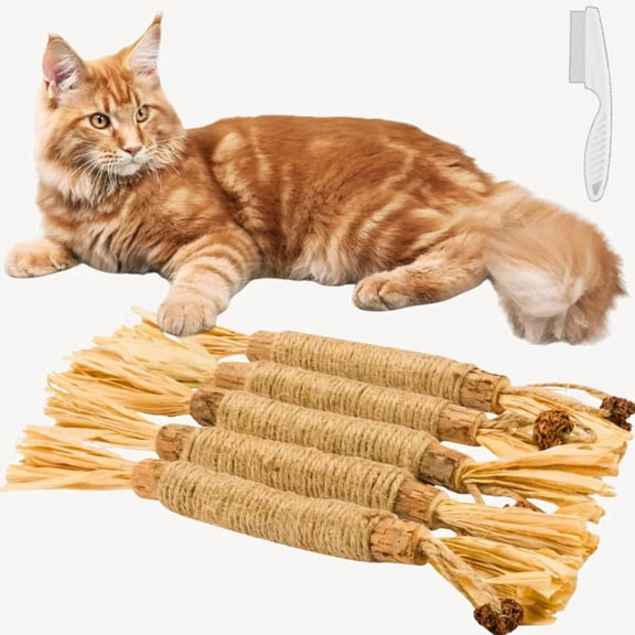 Puriq Natural Silvervine Dental Sticks, Purriq Natural Cat Chew Stick, Interactive Kitten Chew Playthings for Indoor Kitty Nip Teeth Cleaning Dental Care Biting (5PCS, M)