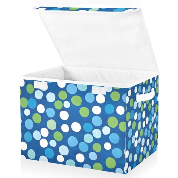 Yayeee Collapsible Cube Storage Bin with Lid Fabric Closet Decorative Basket with Handles, Blue Dots