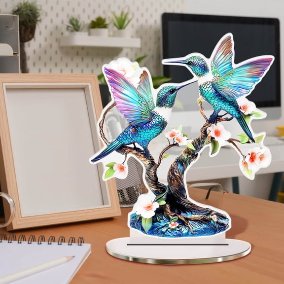 3D Multicolor Acrylic Birds & Branches Desktop Decor, 7.5" Modern Home/Office Ornament for Shelves, Scandinavian-Inspired Tabletop Art with Light Refraction