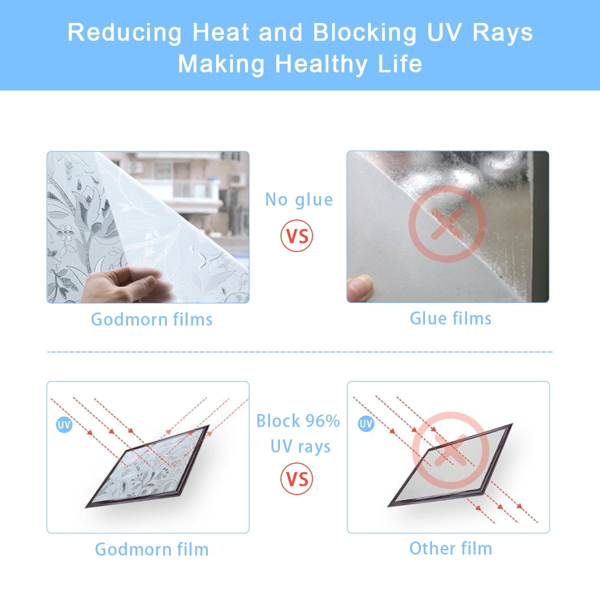 Waterproof Window Film Glass Privacy Film PVC Decorative Flower Removable Window Sticker Anti UV Home Bathroom Office Decor, 17" x 40"
