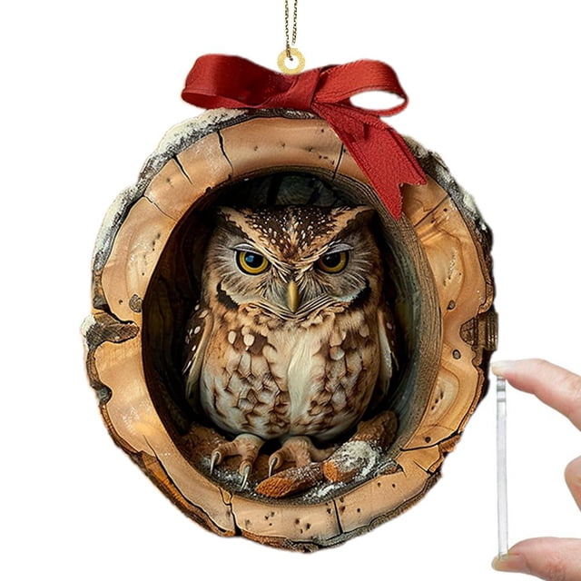Clearance Now! 2D Acrylic Owl Raccoon Christmas Tr Animal Pattern Dection Ornament P0A4
